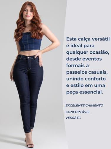 Calça Jeans Feminina Sawary Skinny Lycra Elastano Original Cintura Alta Elegante Premium (BR, Cintur