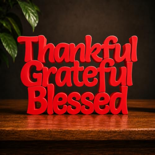 Image of Mad Masters Thankful Grateful Blessed Inspirational Desk Decor - Aesthetic Table, Shelf & Wall Showpiece for Home Office, Business. Vastu Friendly Gifting, Crimson Red (20.3 x 12.5 x 2.5 cm)