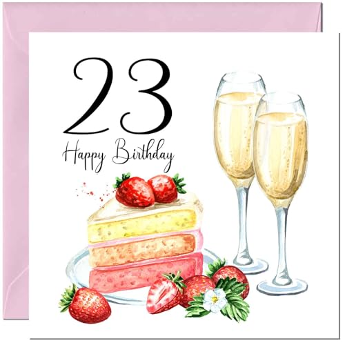 23rd Birthday Card for Women - Strawberries & Cake - Ladies Birthday Cards for 23 year old woman twenty three, twenty third Daughter Friend Niece Granddaughter Wife Girlfriend Girls Mum Aunt for her