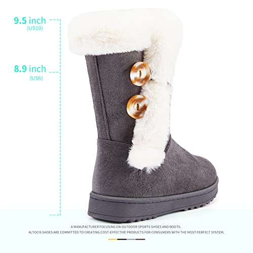 Altocis Women’s Fur Lined Winter Snow Boots Short Mid Calf Fashion Boot Art Resin Button Faux Suede Boots For Women(Grey Us11) #TOP3