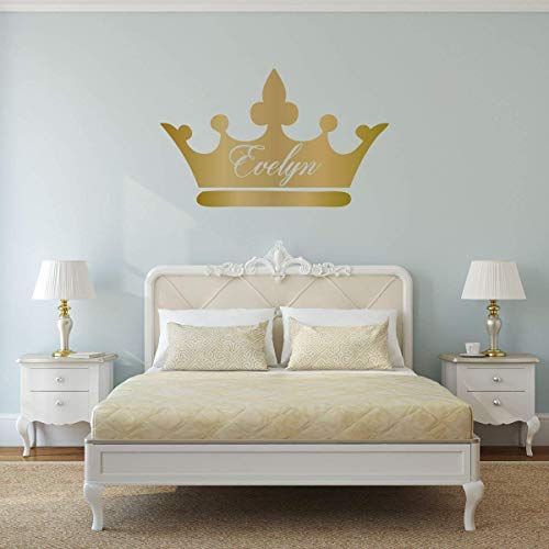 Personalized Princess Wall Art Decals Crown Silhouette | Custom Name And Colors - Pink, Gray, Gold, Silver | Home Decor For Girls Room | Queen Tiara Vinyl Decoration | Small, Large Sizes #TOP1