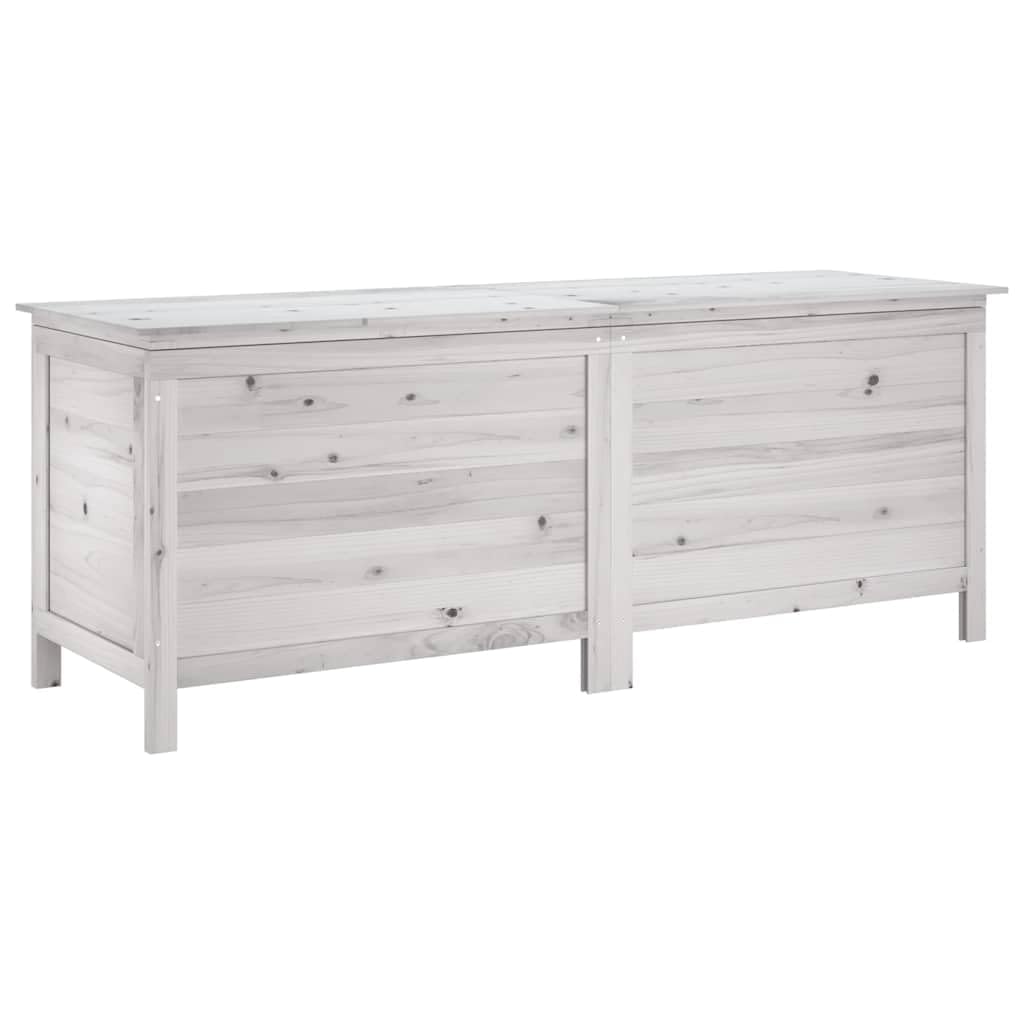 Gartentruhe Weiß 150x50x56,5 cm aus massivem Tannenholz, große Outdoor Aufbewahrungsbox für Gartenkissen, Spielzeug und Terrassen Zubehör