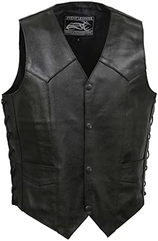 EVENT LEATHER EL5315 Black Motorcycle Leather Vest for Men w/Side Lace- Riding Club Adult Motorcycle Vests (as1, alpha, l, regular, regular)