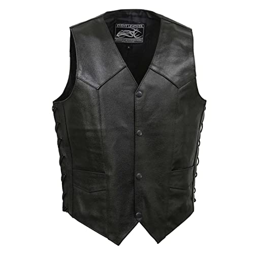 Event Leather El5315 Black Motorcycle Leather Vest For Men W/Side Lace- Riding Club Adult Motorcycle Vests (As1, Alpha, L, Regular, Regular) #TOP23