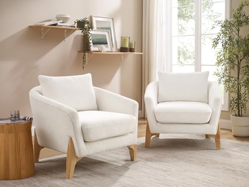 VANOMi Accent Chair 31" Oversized Reading Chair Comfy Upholstered Boucle Lounge Armchair, Modern Living Room Chair with Back Pillow,Single Sofa Chair for Bedroom, Office (Beige) - Image 3