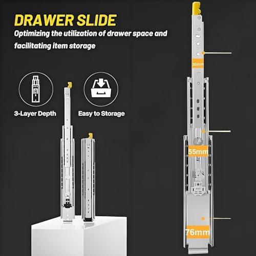 1 Pair with Lock Drawer Slides 500 Lb Load Capacity Heavy Duty Industrial Locking Rail 10 22 30 48 60 72 80inch Side Mount Full Extension Ball Bearing Rails Tool Box Runner(12 inch)