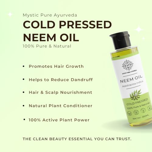 Image of Mystic Pure Neem Oil Cold Pressed For Skin & Hair | Therapeutic Grade Multi Purpose | Acne, Dandruff - 200ml