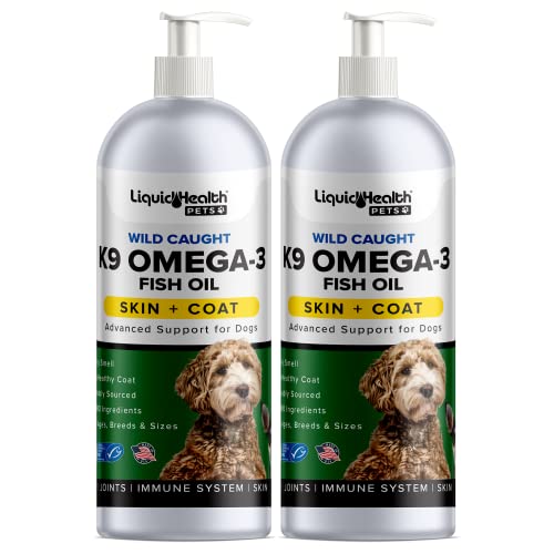 Liquid Health Pets K9 Omega 3 Fish Oil for Dogs - Liquid Omega 3 Supplement for Pets with EPA + DPA + DHA - Reduce Itching & Shedding, Support Joints, Immunity, Brain, Heart Health - USA Made (2 Pack)