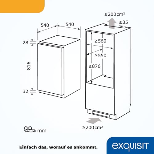 Exquisit Einbaukühlschrank mit Gefrierfach, 118 Liter Nutzinhalt, Einbaukühlschrank 88cm, Einbaugerät, 4-Sterne-Gefrierfach, EKS5131-4-E-040E weiss (Energieklasse E)