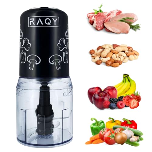 RAQY 400W Mini Food Processor, Food Chopper, 500mL Shock-Resistant Bowl – Vegetable Chopper & Meat Grinder, Powerful and Durable Quad Stainless Steel Blades