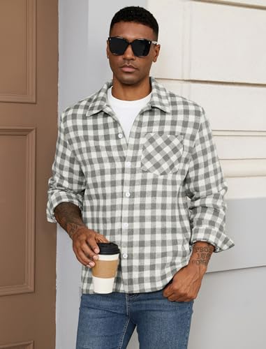 ZAFUL Men's Flannel Shirts Casual Plaid Button Down Shirt Jacket Long Sleeve Shacket with Pockets3