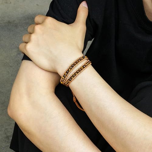 Image of KELITCH Natural Agate Onyx 2 Wrap Bracelets Handmade Leather Strand Bracelets Fashion Jewelry