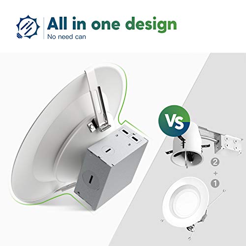 FREELICHT 10 Pack 5/6 Inch Slim LED Downlight with Junction Box, 15W=110W, 1200 LM, Dimmable, 3000K Warm White Recessed Lighting, Simple Retrofit Installation - ETL