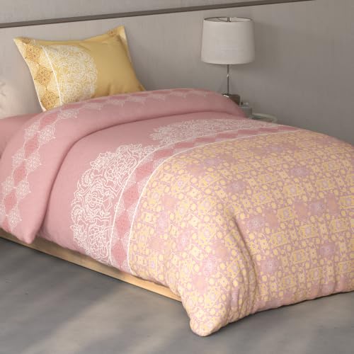 Image of Spaces Fiora Ornate Single Bedsheet with 1 Pillow Covers | 100% Cotton Bed Sheet | Percale Bedding Set | Super Soft & Breathable Bedsheet | Blush | 152 x 228 Cm