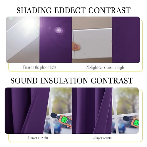 Image of NICETOWN 100% Blackout Curtain Panels, Same Color Liner Curtains Room Warming for Kitchen Room, Noise Reducing and Cold Blocking Drapes for Windows (Set of 2, Purple, 42 inch Wide by 63 inch Long)