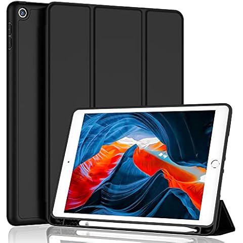iMieet iPad 9th Generation Case 2021/iPad 8th Generation Case 2020 10.2 Inch with Pencil Holder, iPad 7th Gen 2019 Case with Soft Baby Skin Silicone Back, Auto Wake/Sleep Cover (Black) Cover