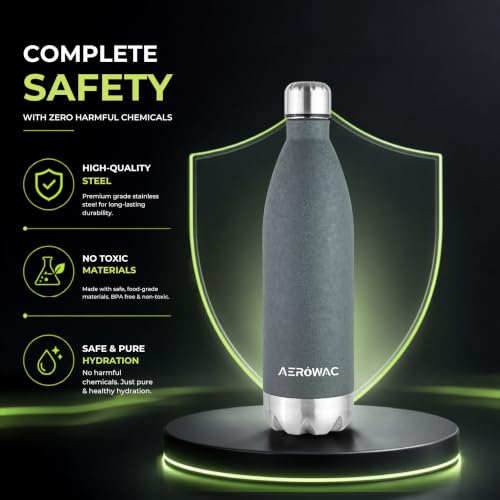 Image of 304 Stainless Steel Viva Insulated Flask 1000ml | Hot & Cold 24 Hours | Double Wall, Lightweight, Leak Proof, BPA-Free Bottle | Ideal for Office, Gym, School & Travel (Dark Grey, Pack of 1)