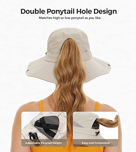 Sun Hat With Ponytail Hole For Women,Sun Uv Protection Upf50+ Waterproof Beach Bucket Safari Hiking Hat For Women Beige #TOP1