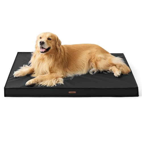 Image of LE SURE Outdoor Waterproof XL Dog Bed,Orthopedic Pet Mat,44x32In | Crate Pad for Dogs with Oxford Fabric Surface,Removable Washable Cover,Egg Foam Kennel Pads,Non slip Bottom,Black
