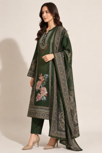 Image of WOOL'S KART|Women's Floral Printed Straight Kurta with Trousers & Dupatta Set | 3-Piece Ethnic Suit Set 103