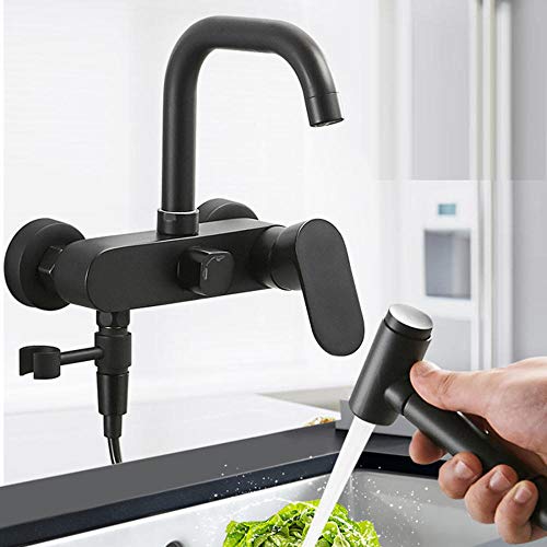 Évier de cuisine à linge transformé par ce robinet mural noir mat
