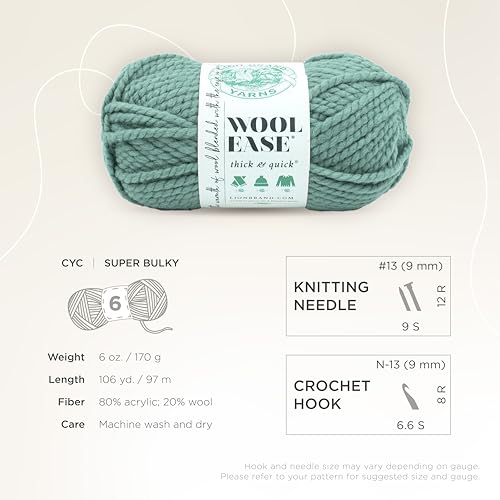 Image of Lion Brand Yarn, Wool-Ease Thick & Quick Yarn, Succulent, Green, 3 Pack | Super Bulky Wool Acrylic Blend Fiber for Soft Hats, Sweaters, Chunky Blankets, Yarn for Crochet, Knitting, Crafts, Weaving