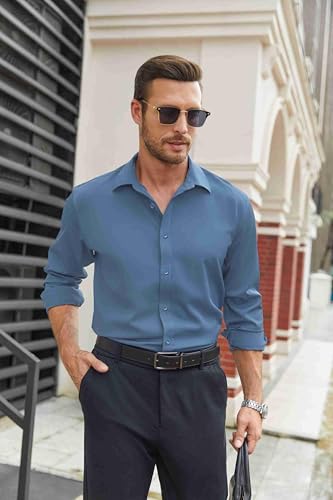 Image of COOFANDY Mens Stretch Dress Shirts Long Sleeve Button Down Shirt Regular Fit Formal Business Shirts