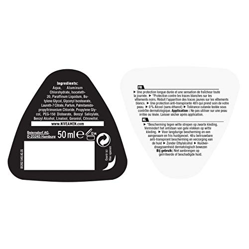 NIVEA MEN Déodorant Bille Black & White Ultimate Impact (1 x 50 ml), déodorant homme anti-traces blanches et jaunes, anti-transpirant anti odeur & humidité, protection efficace 72h, sans alcool