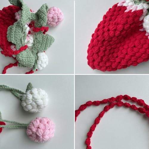 Image of Handmade Knitted Shoulder Bag Crochet Strawberry Purse for Women