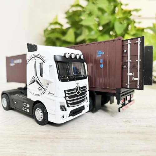 Image of 1 /50 Diecast Truck Toy Car Model Removable Transport Container Lorry Vehicle with Light Pull Back Toy Boys (White)