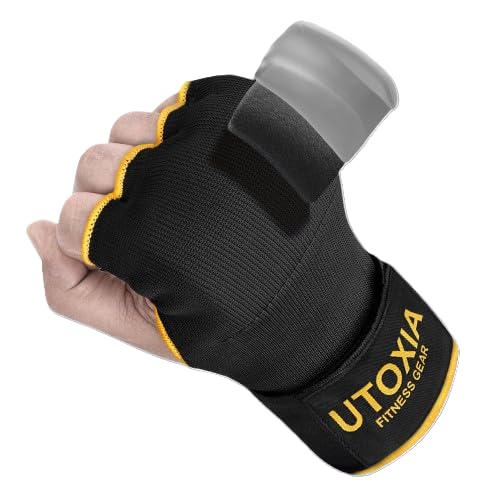 UTOXIA Boxing Hand Wraps Inner Gel Gloves for Men & Women | Quick Wrap Hand Wrist Strap | Padded Knuckle Protection for MMA, Muay Thai & Punching Training (Black, S/M)