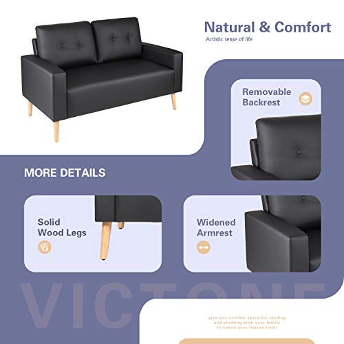 image for VICTONE Leather Loveseat Modern Fabric Couch for Living Room PU Mid Ce