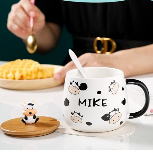 Arawat Divertida taza de café grande con tapa de cerámica, taza de té con cuchara y platillo, 480 ml, taza de café, taza… - Imagen 3