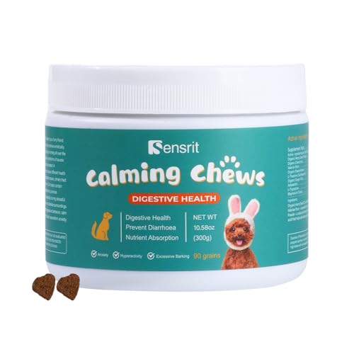 Sensrit Calming Chews for Dogs with Hemp Oil, Chamomile & Valerian Root | Supports Relaxation During Stressful Events | Chicken Flavor | 300g (60 Chews)