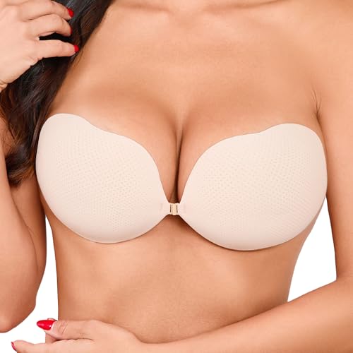 Hioffer Strapless Sticky Bra Push Up Invisible Backless Adhesive Bra Reusable Lift Bras for Women Wedding Dress