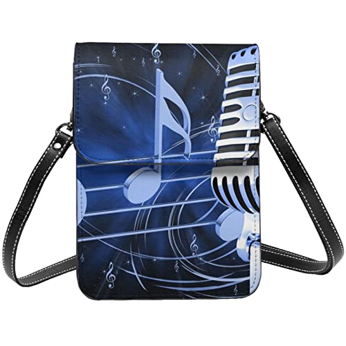 Sac à bandoulière microphone en cuir noir imprimé notes de musique pour femme