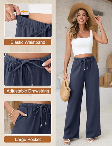 Image of Linen Pants for Women Flowy Palazzo Pants Boho High Waist Wide Leg Trousers Summer Beach Vacation Outfits 2026