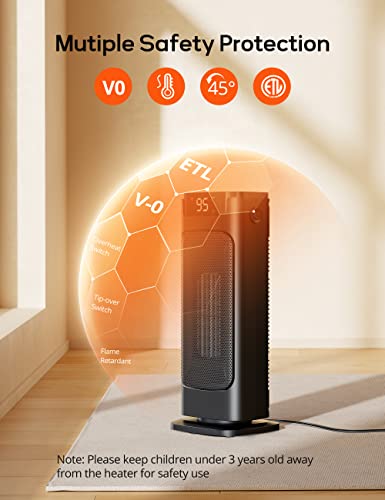 Voweek Space Heater, 1500W Heaters For Indoor Use With Thermostat, 3S Fast Ptc Ceramic Heating, Overheat Protection, 90° Oscillating, 12H Timer, Remote Control Electric Heater For Bedroom Large Room #TOP7