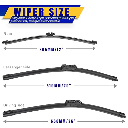Image of 3 wipers Replacement for 2018-2022 BMW X3 /2019-2022 BMW X4, Windshield Wiper Blades Original Equipment Replacement - 26 inch /20 inch /12 inch (Set of 3)