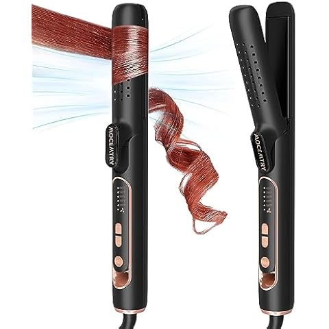 Hair Straightener and Curler 2 in 1 with Ionic Airflow, MOCEMTRY Ceramic Flat Iron Curling Iron, Professional Curling Wand with 360° Cooling Air Vents, Dual Voltage & Adjustable Temp Cover
