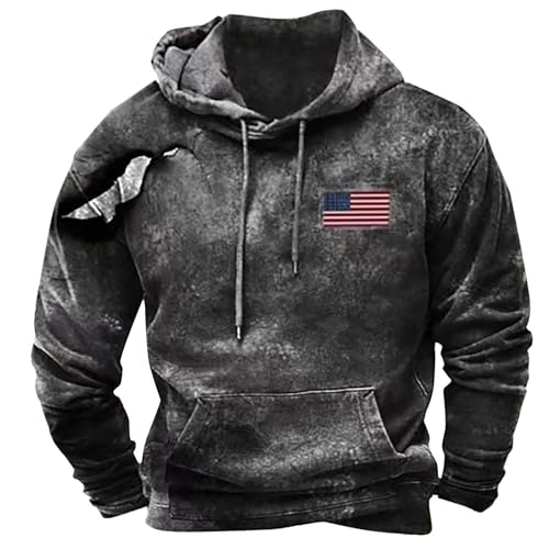Men's Vintage Hoodies Long Sleeve Pullover Sweatshirt American Flag Aztec Graphic Print Fall Oversized Hooded Shirt