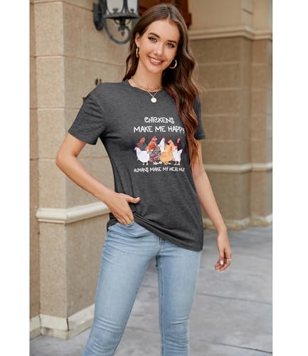 Women's Letter Print Short Sleeves Casual Tops Funny Chicken Graphic T-Shirt3