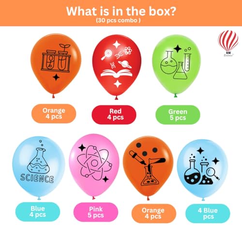 Image of HK balloons 30Pcs Science Lab Printed Balloons Decoration Item Science Themed Balloons for Scientist Science Holiday Laboratory Decorations Multicolor Balloons Rubber
