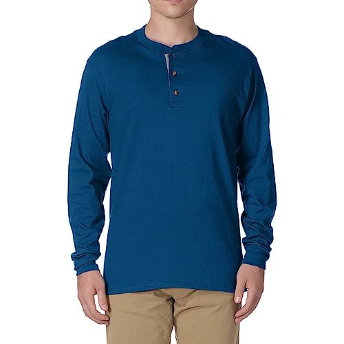 Camiseta Manga Larga para Hombre Casual de Manga Larga con Botones de Color Liso para Hombre Sudadera Hombre Junior (Dark Blue, XL)