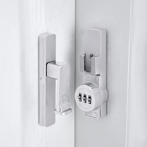 Image of INIRET 2 Packs Silvery 90 Degree Barn Door Lock,Mechanical Password Lock,Flip Latch with Combination,3 Digit Password Keyless,Protect Privacy,for Cabinets,Windows,Garden,Bathroom,and Sliding Door