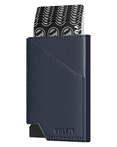 Porte-cartes pop-up VULKIT anti-RFID en aluminium et cuir avec poche