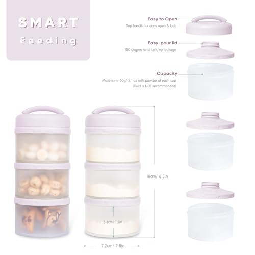 Image of Termichy Stackable Formula Dispenser Portable Milk Powder Container, 2 Pack, Light Purple