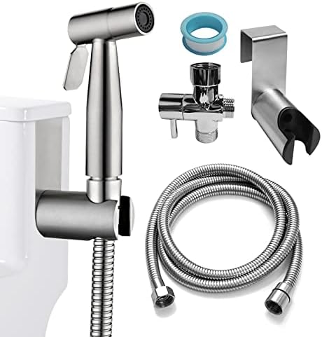 Ikaufen Handheld Bidet Sprayer for Toilet Adjustable Water Pressure Control Bidet Hose Attachment for Bathroom Shower Spray Stainless Steel Cloth Diaper Sprayer Kit