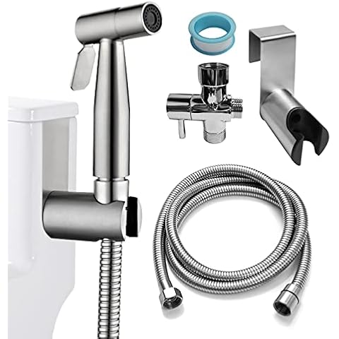 Ikaufen Handheld Bidet Sprayer for Toilet Adjustable Water Pressure Control Bidet Hose Attachment for Bathroom Shower Spray Stainless Steel Cloth Diaper Sprayer Kit Cover