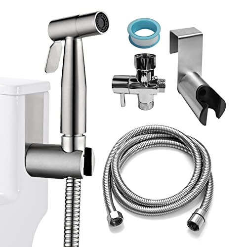 Ikaufen Handheld Bidet Sprayer for Toilet Adjustable Water Pressure Control Bidet Hose Attachment for Bathroom Shower Spray Stainless Steel Cloth Diaper Sprayer Kit Ikaufen Handheld Bidet Sprayer for Toilet Adjustable Water Pressure Control Bidet Hose Attachment for Bathroom Shower Spray Stainless Steel Cloth Diaper Sprayer Kit